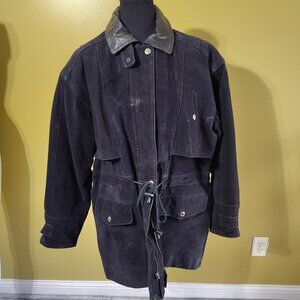 Vintage Cosa Nova Black Suede Utility Jacket L